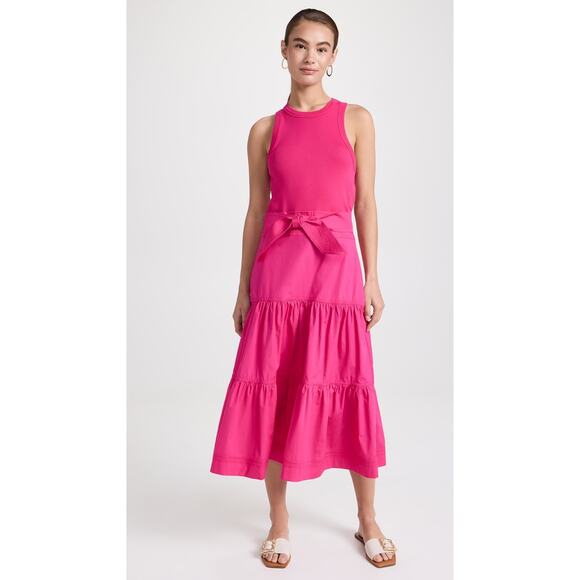 Veronica beard hot pink Pima Cotton Midi tiered Austyn Dress XS